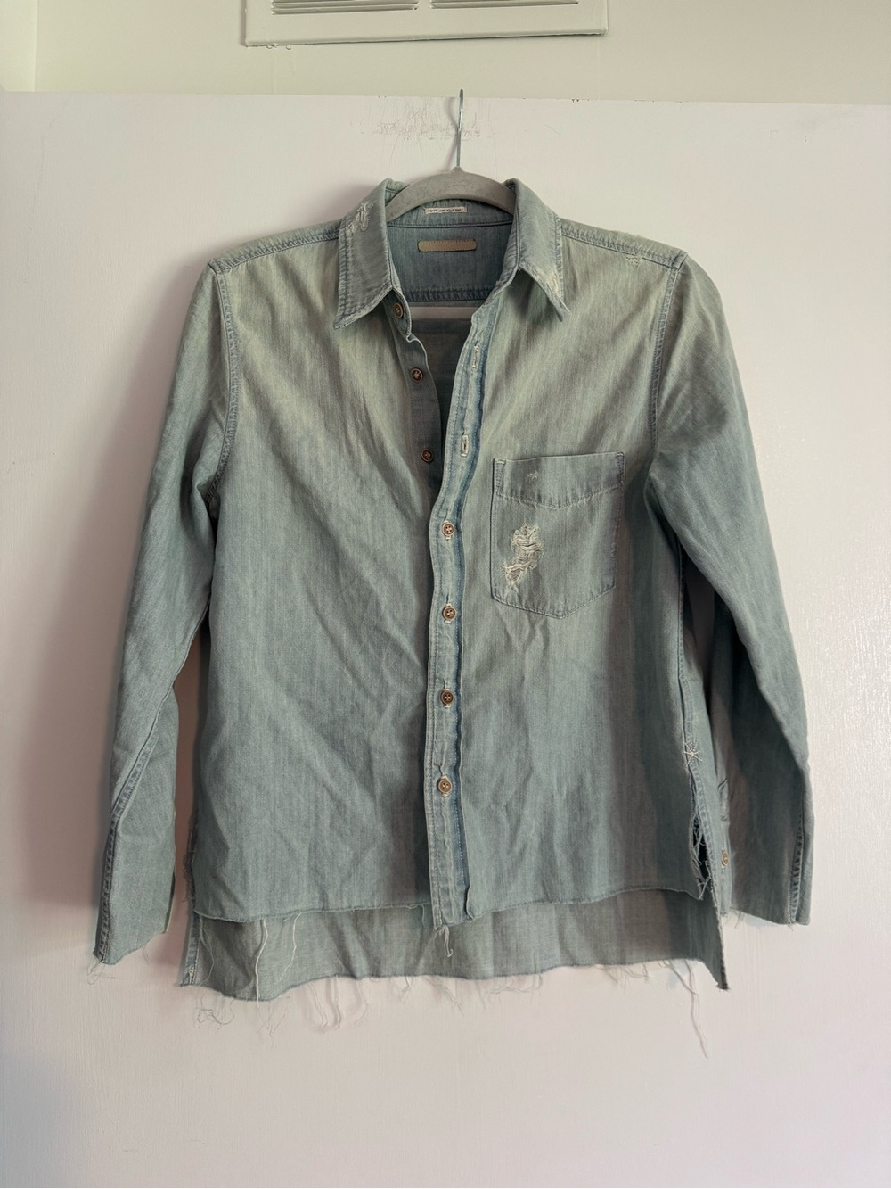 MOTHER Light Blue Washed Denim Button-Down Shirt